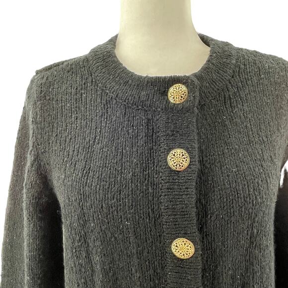 Laura Ashley Black Knit Button Front Embellished Cuffs Cardigan Sweater PL NWT - Picture 4 of 11